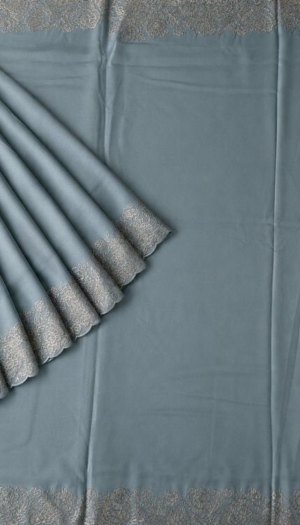 Leger Georgette Saree with  Peta Work and Scallop  Border- Light Blue
