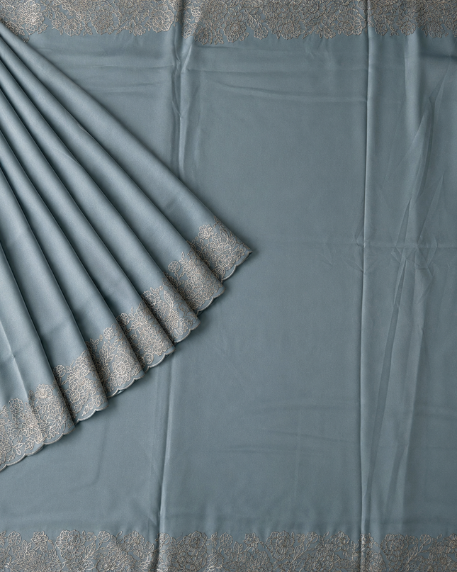 Leger Georgette Saree with  Peta Work and Scallop  Border- Light Blue