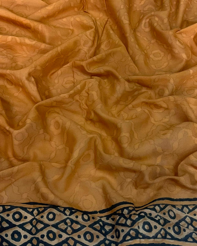Mul Cotton Saree with Floral Print and Contrast  Border-  Light Peach