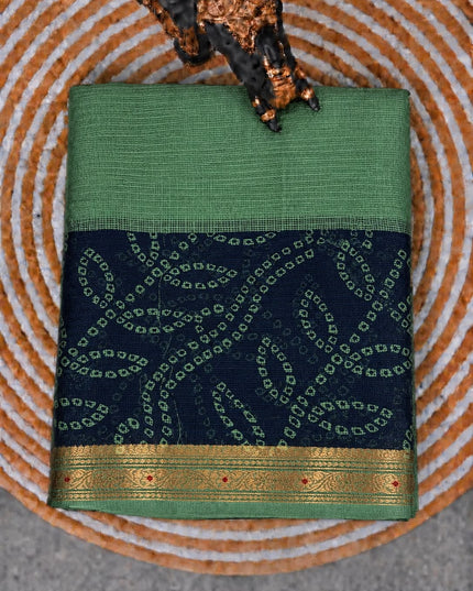 Pure Silk Kota Saree With Bhandni Print and Small Kanchi Border -Green