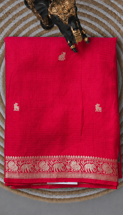 Kanchi Kota saree with Golden Zari Butties and Kanchi Border - Pink