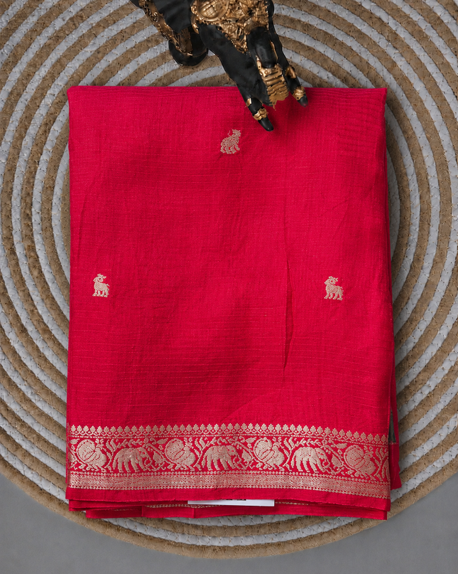 Kanchi Kota saree with Golden Zari Butties and Kanchi Border - Pink