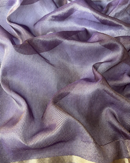 Mul Chanderi saree with thread embroidery Work and Small Border -Purple