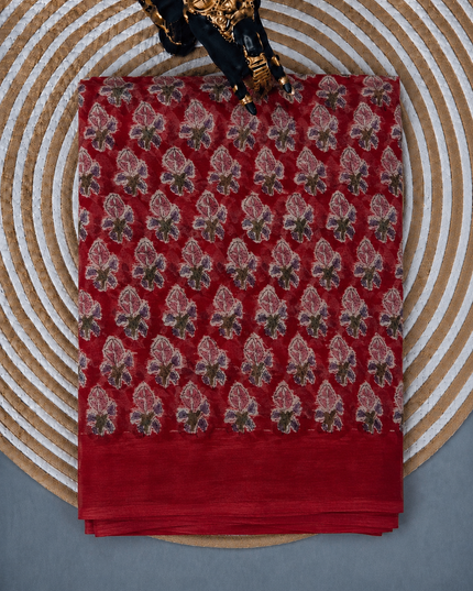Chiffon Saree With Hand block Print - Maroon