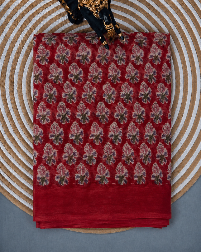 Chiffon Saree With Hand block Print - Maroon
