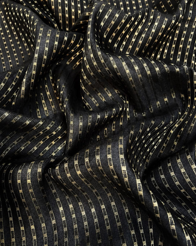 Tusser Saree with  Zig Zag Kantha Work - Black