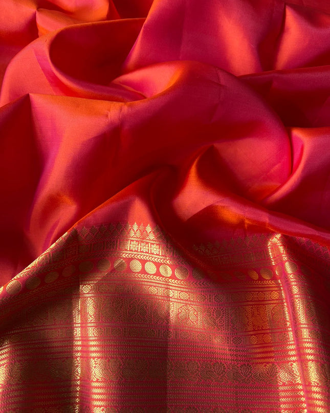 Pure Pattu Saree With Gold Peacock Buttes and Golden Border- Pink