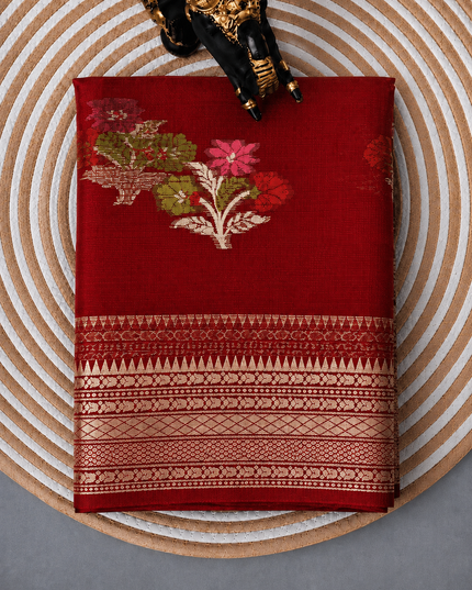 Kota Silk Saree with All over Thread Weaving Flower Butties and Golden Border - Red
