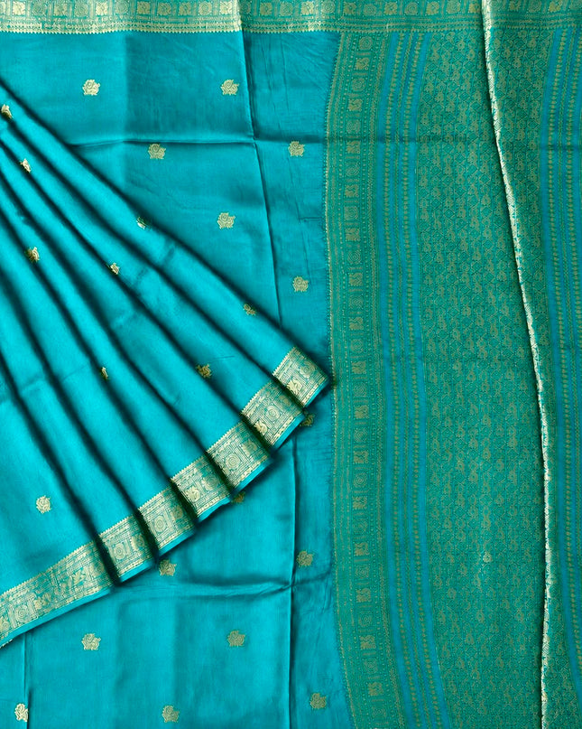 Dola silk sarees with  Gold Butties and zari Border-  Sky Blue
