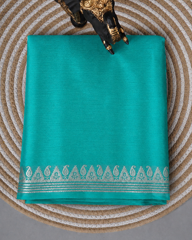Crepe Saree with Golden Zari contrast Border - Blue