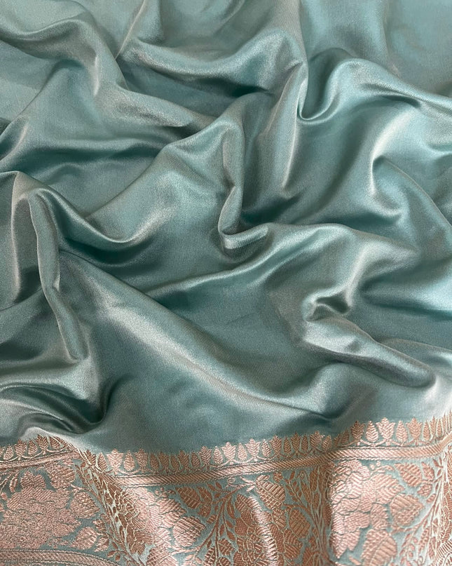 Banaras saree with All over Antic Zari Weaving Jall Design and Zari Antic Border - Sage Green