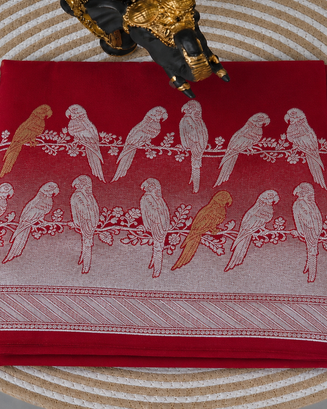 Mashru Banaras saree with Silver butties and Silver Kaddi border - Red