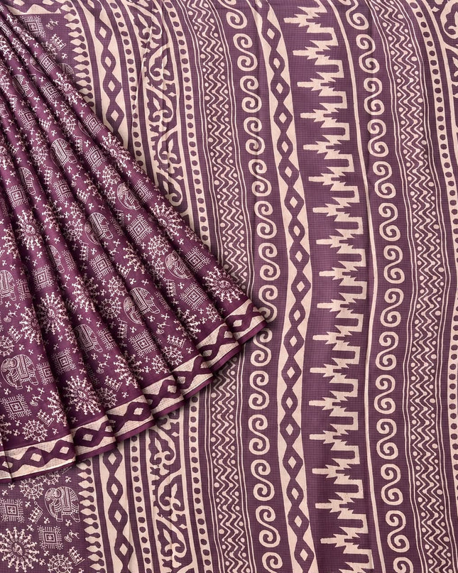 Kota Saree with Warly Printed - Purple