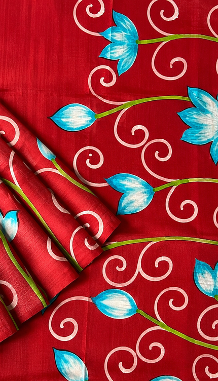 pure Silk Saree With Hand Painting - Maroon