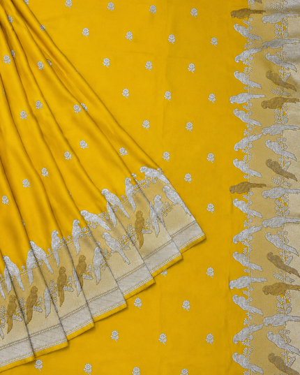 Mashru Banaras saree with Silver butties and Silver Kaddi border - Yellow