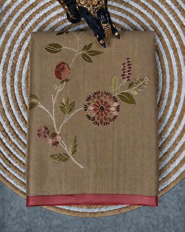 Pure Tissue Saree  with Embroidery Work and  piping border - Gold & Pink