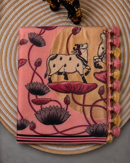 Linen Saree with Allover Thread Weaving Butties - Light Pink