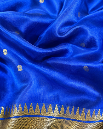 Chanderi  Saree with All over Golden Butties and muniya Border - Blue