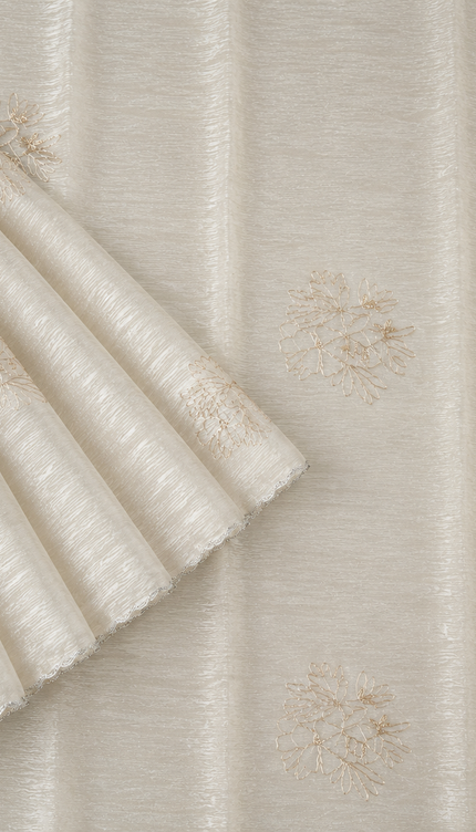 Soft  Tissue Orznga  Saree With Ari work and scallop Border-light Offwhite