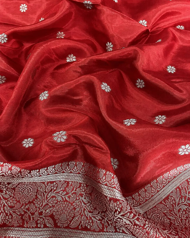 Banaras Saree With All Over Golden Zari Leaf Design and Zari Kaddi Border -  Brown