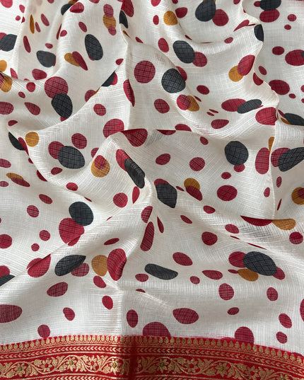 Pure Silk Kota Saree With Peacock Print and Small Kanchi Border - Red