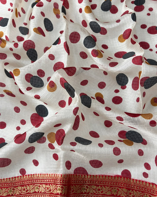 Pure Silk Kota Saree With Peacock Print and Small Kanchi Border - Red
