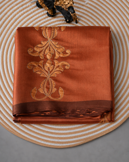 Tusser Silk Saree with Ari work and Contrast Border  - Rust