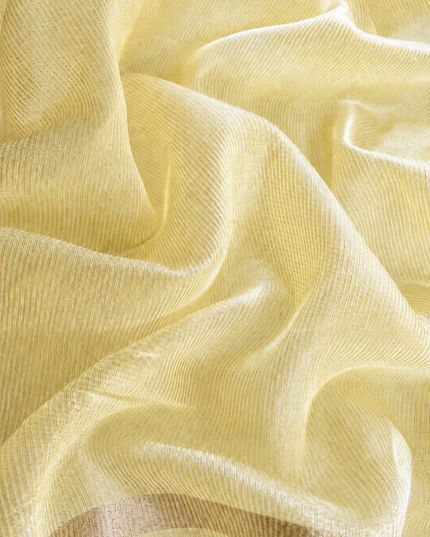 Mul Chanderi saree with Thread Embroidery Butties And Golden Zari Border  - Light Yellow