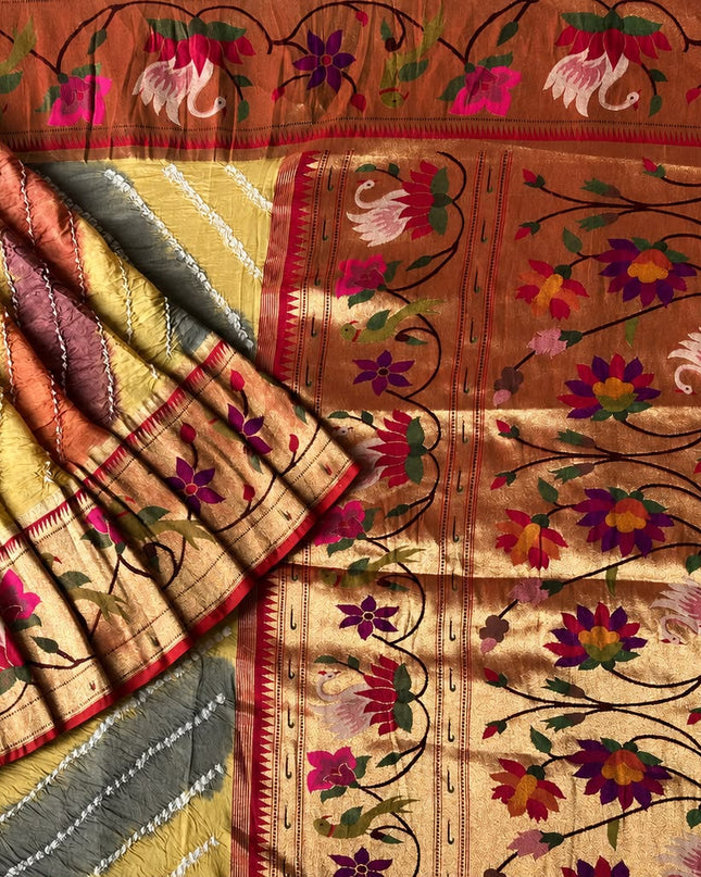 Bhandni Saree with Paithani Saree Border - Multi