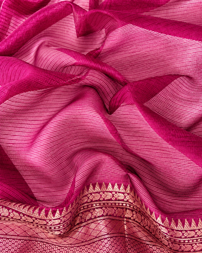 Kota Silk Saree with All over Thread Weaving Flower Butties and Golden Border - Rani Pink
