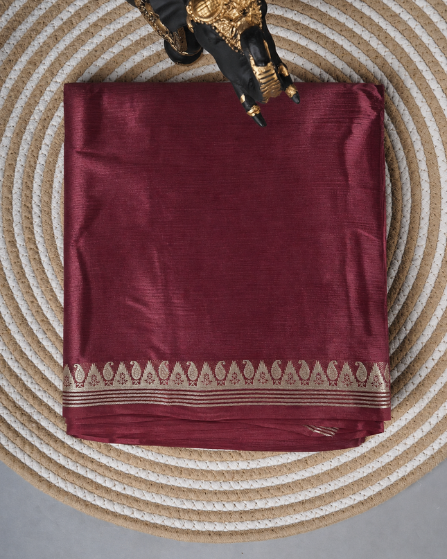 Crepe Saree with Golden Zari contrast Border - Brown