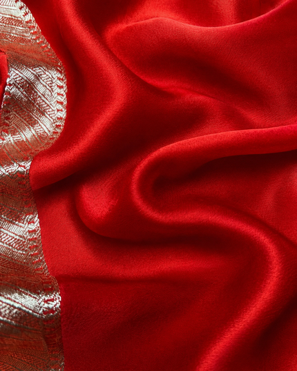 Mashru Banaras saree with Silver butties and Silver Kaddi border - Red