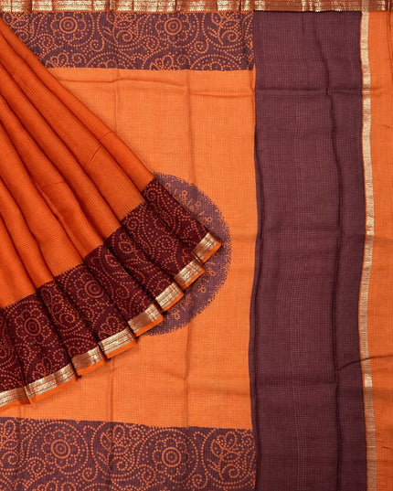 Pure Silk Kota Saree With Bhandni Print and Small Kanchi Border - Orange