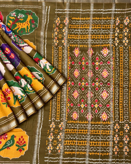 Mangalagiri saree with Potola Print and contrasting border - Brown