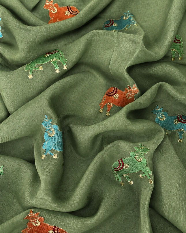 Linen Tissue Saree with Multi Stripes and Pichwai Border - light Green