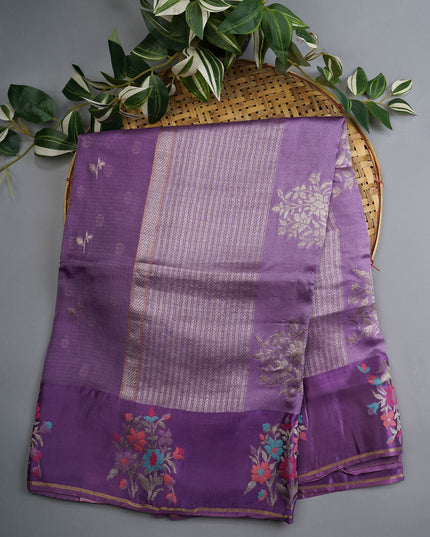Munga Kota Silk With Silver Butties And Satin Boarder With Meenakari - Lavender