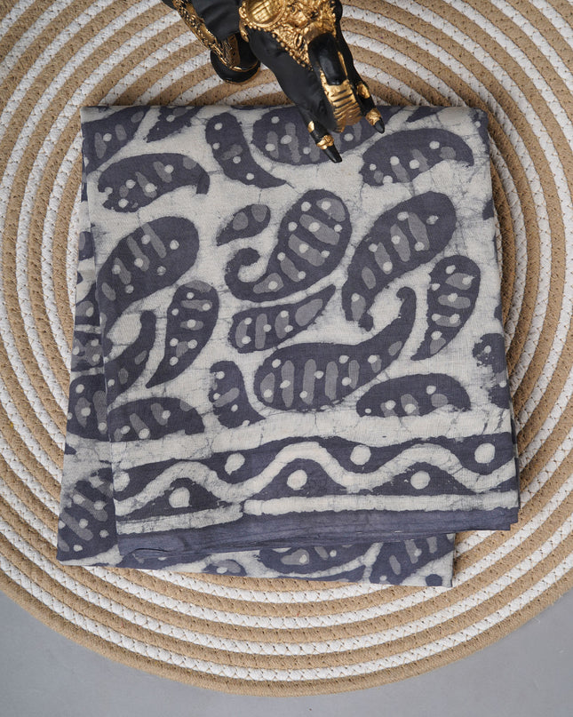 Cotton saree with Bagru printed - Dark Grey