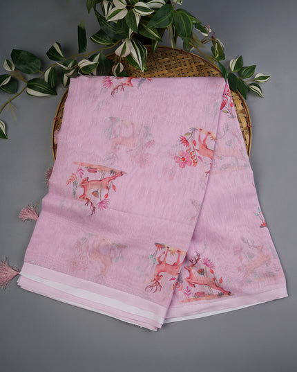 Linen Silk With Printed Butties - Pink