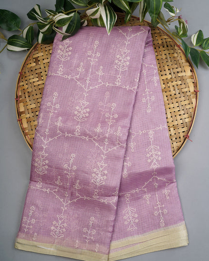 Silk Kota Saree With Allover Thread Work - Lavender