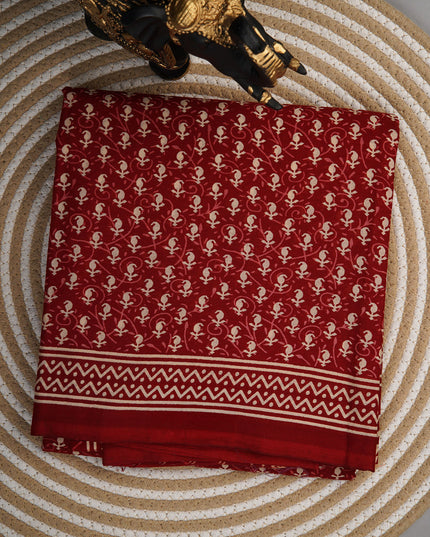Mul Cotton Saree with  Block Printed - Maroon