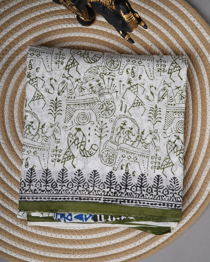 Mul cotton saree with Warli print - White