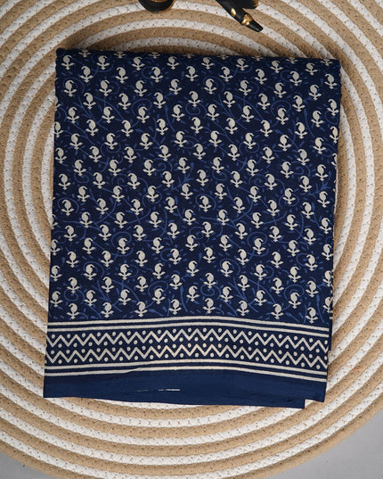 mulCotton Saree with  Block Printed - Navy Blue