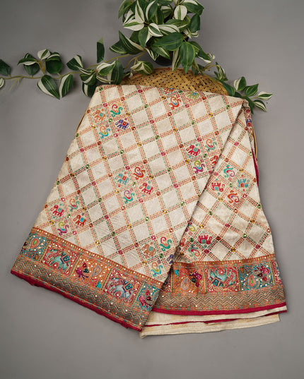 Pashmina Banaras with Zardosi & Stone Work - Cream