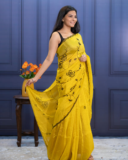 Russian Crape Silk Saree with Bits Work