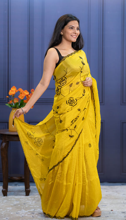 Russian Crape Silk Saree with Bits Work