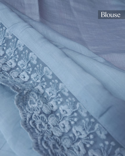 Mul Chanderi saree with Mirror work and lace Border - Blue