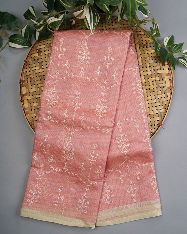 Silk Kota Saree With Allover thread Work - Peach