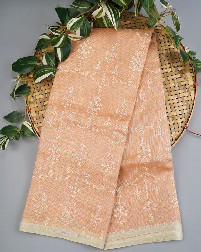 Silk Kota Saree With Allover Thread Work - Beige