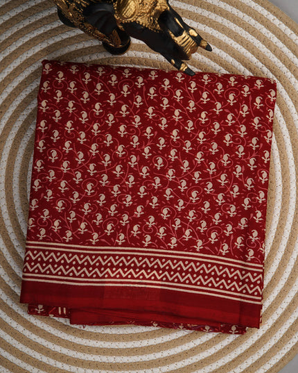 MulCotton Saree with  Block Printed - Marron