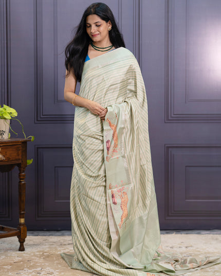 Semi Tusser silk Stripes Design With Satin Border